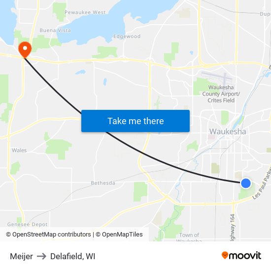 Meijer to Delafield, WI map