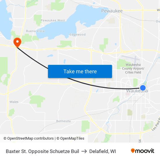 Baxter St. Opposite Schuetze Buil to Delafield, WI map