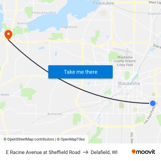 E Racine Avenue at Sheffield Road to Delafield, WI map