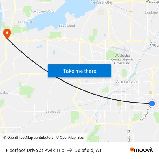 Fleetfoot Drive at Kwik Trip to Delafield, WI map