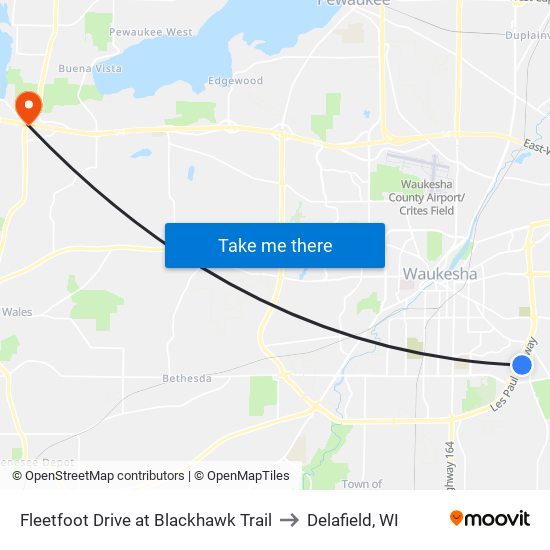 Fleetfoot Drive at Blackhawk Trail to Delafield, WI map