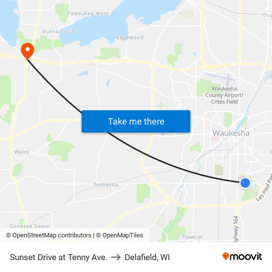 Sunset Drive at Tenny Ave. to Delafield, WI map