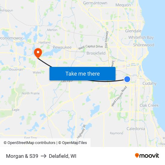 Morgan & S39 to Delafield, WI map