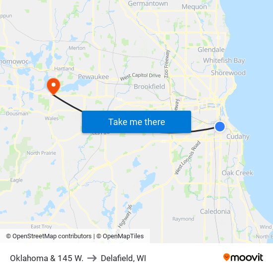 Oklahoma & 145 W. to Delafield, WI map