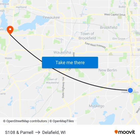 S108 & Parnell to Delafield, WI map