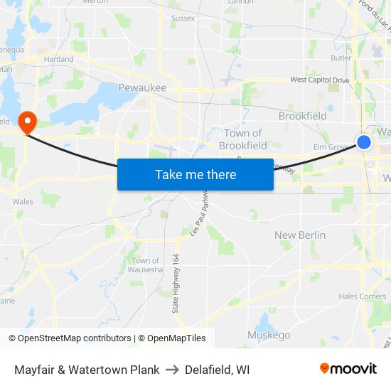 Mayfair & Watertown Plank to Delafield, WI map