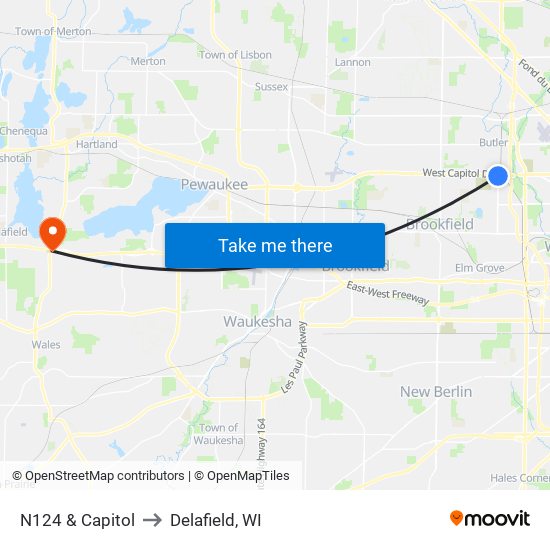 N124 & Capitol to Delafield, WI map