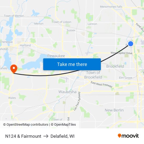 N124 & Fairmount to Delafield, WI map