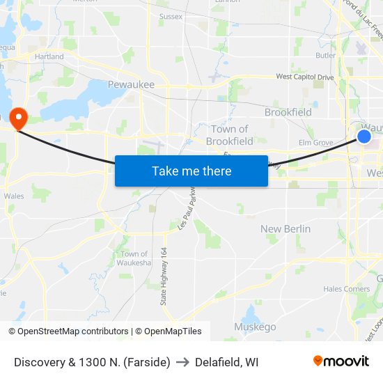 Discovery & 1300 N. (Farside) to Delafield, WI map