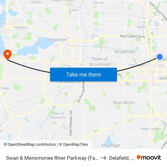 Swan & Menomonee River Parkway (Farside) to Delafield, WI map