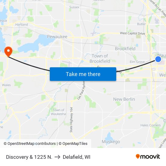 Discovery & 1225 N. to Delafield, WI map