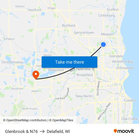 Glenbrook & N76 to Delafield, WI map