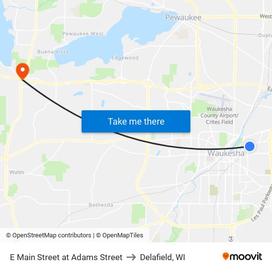 E Main Street at Adams Street to Delafield, WI map