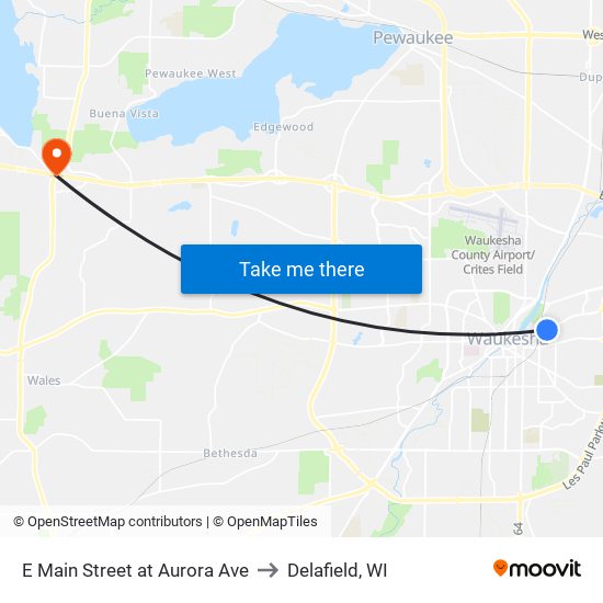 E Main Street at Aurora Ave to Delafield, WI map