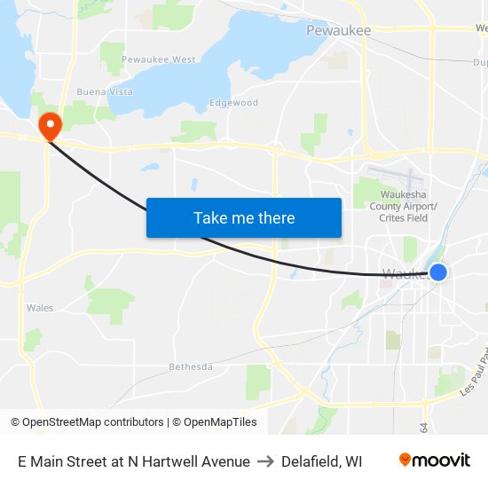 E Main Street at N Hartwell Avenue to Delafield, WI map