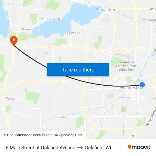E Main Street at Oakland Avenue to Delafield, WI map