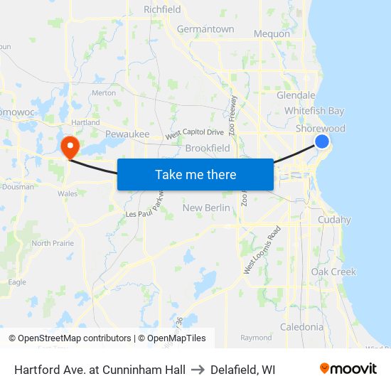 Hartford Ave. at Cunninham Hall to Delafield, WI map