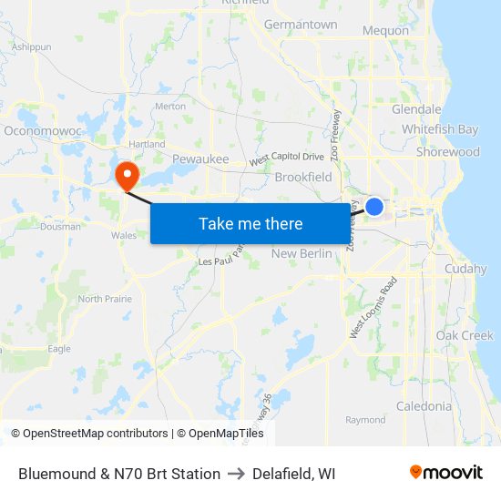 Bluemound & N70 Brt Station to Delafield, WI map