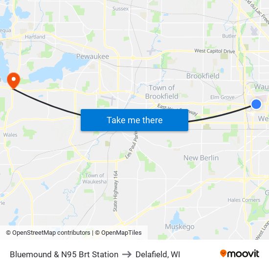 Bluemound & N95 Brt Station to Delafield, WI map
