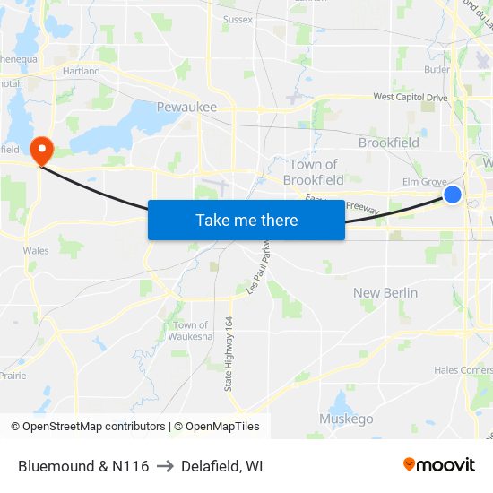 Bluemound & N116 to Delafield, WI map