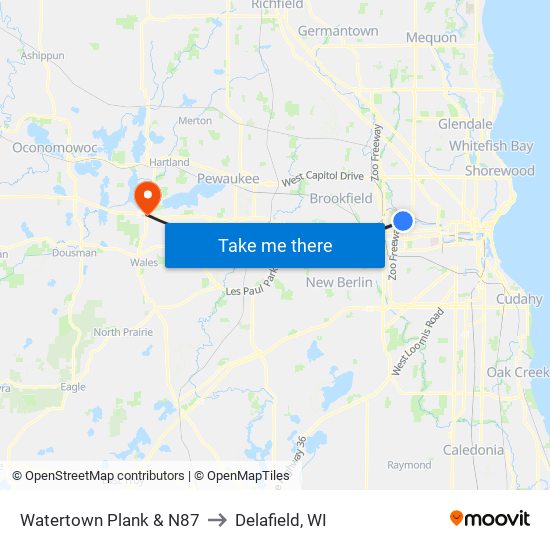 Watertown Plank & N87 to Delafield, WI map