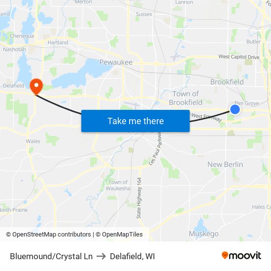 Bluemound/Crystal Ln to Delafield, WI map