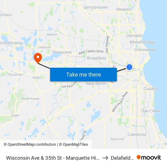 Wisconsin Ave & 35th St - Marquette High School to Delafield, WI map