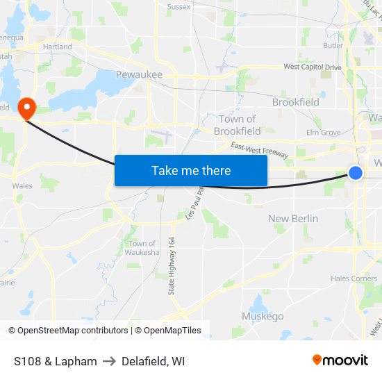 S108 & Lapham to Delafield, WI map