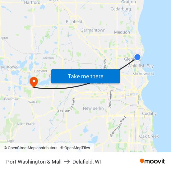 Port Washington & Mall to Delafield, WI map