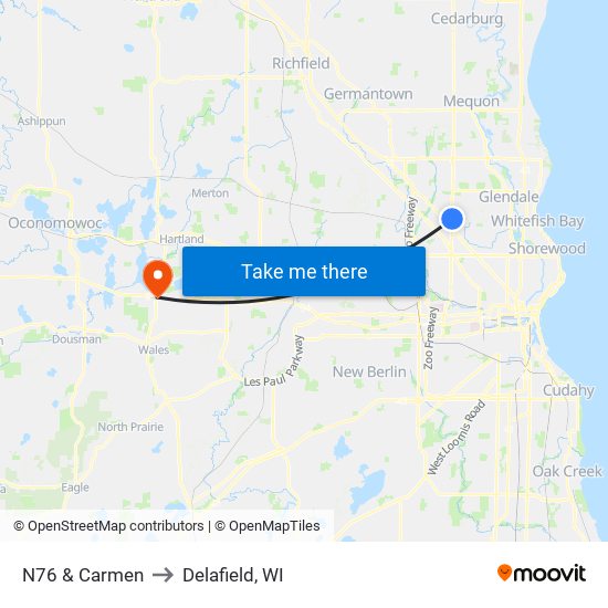 N76 & Carmen to Delafield, WI map