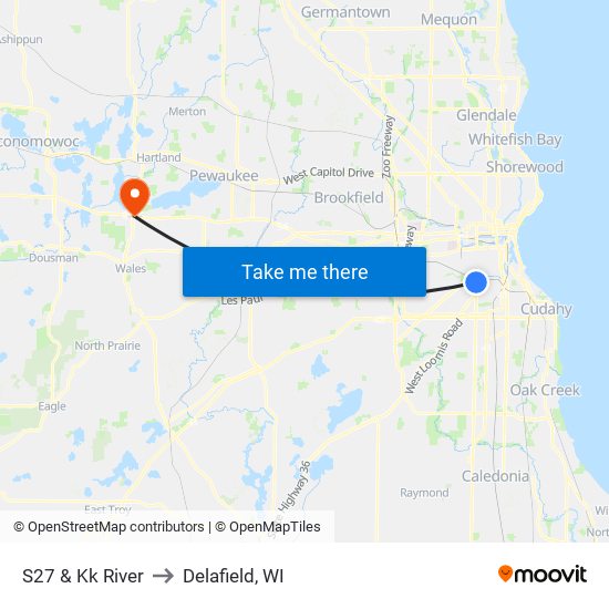 S27 & Kk River to Delafield, WI map