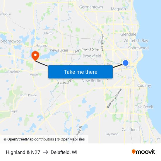 Highland & N27 to Delafield, WI map
