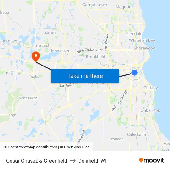 Cesar Chavez  & Greenfield to Delafield, WI map