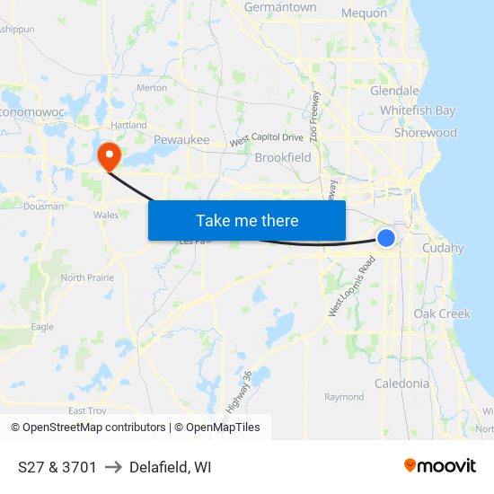 S27 & 3701 to Delafield, WI map