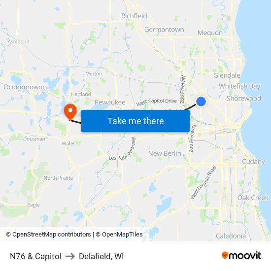 N76 & Capitol to Delafield, WI map