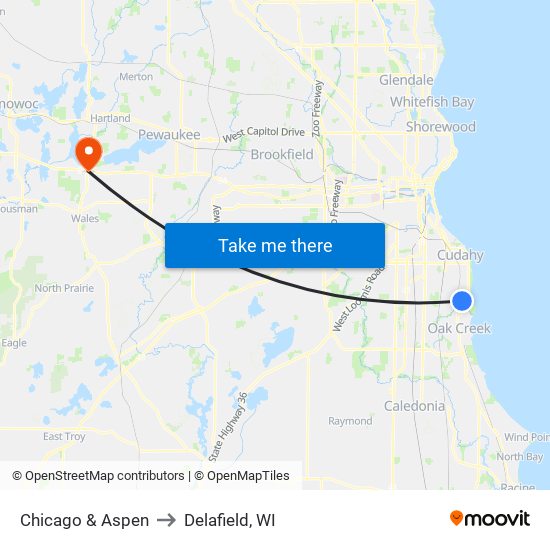 Chicago & Aspen to Delafield, WI map