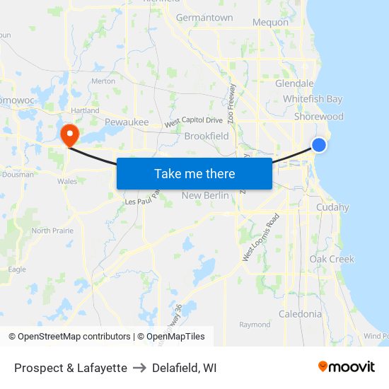 Prospect & Lafayette to Delafield, WI map