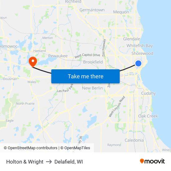 Holton & Wright to Delafield, WI map