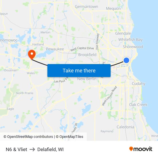 N6 & Vliet to Delafield, WI map