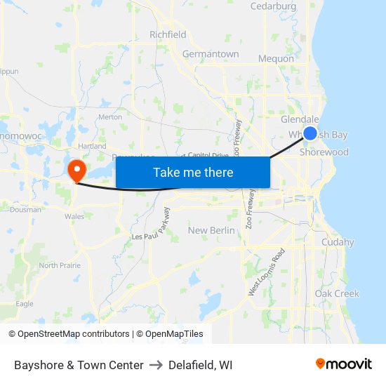 Bayshore & Town Center to Delafield, WI map