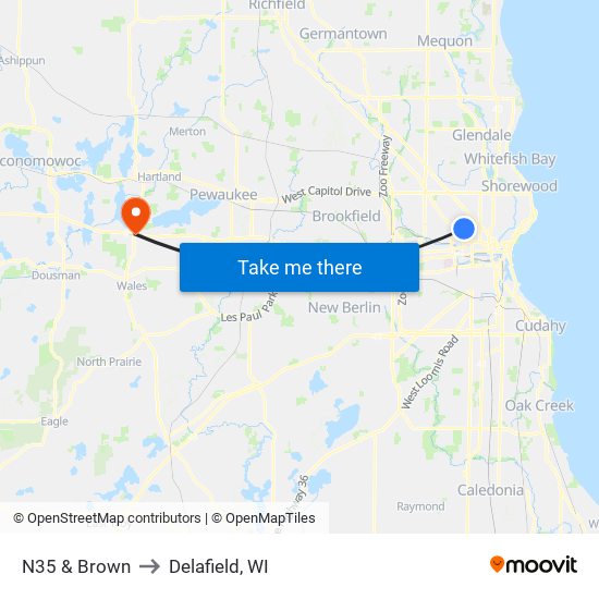 N35 & Brown to Delafield, WI map