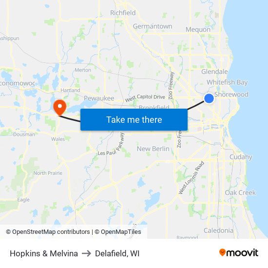 Hopkins & Melvina to Delafield, WI map