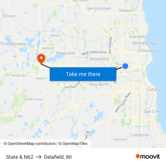State & N62 to Delafield, WI map