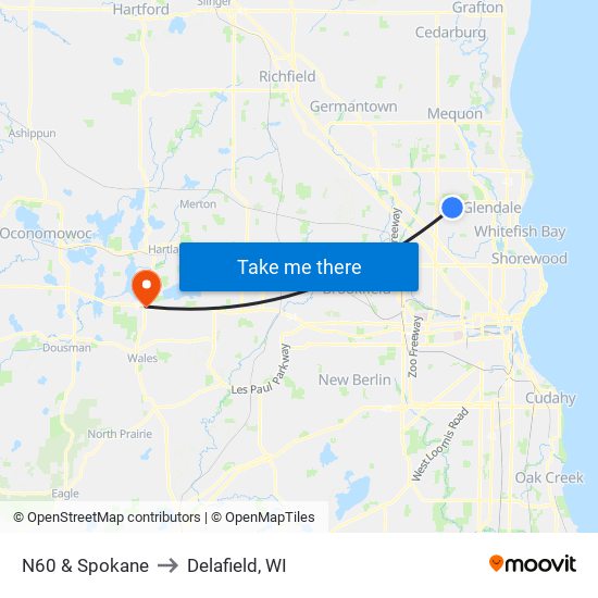 N60 & Spokane to Delafield, WI map