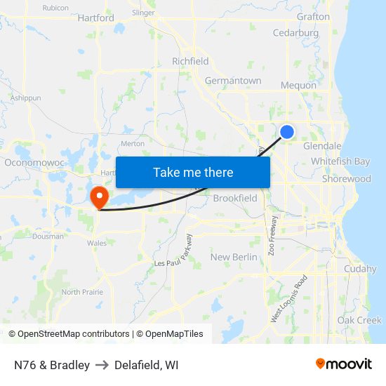 N76 & Bradley to Delafield, WI map