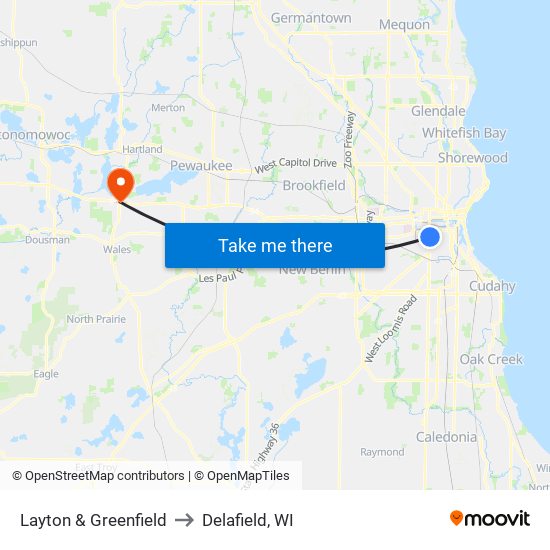 Layton & Greenfield to Delafield, WI map