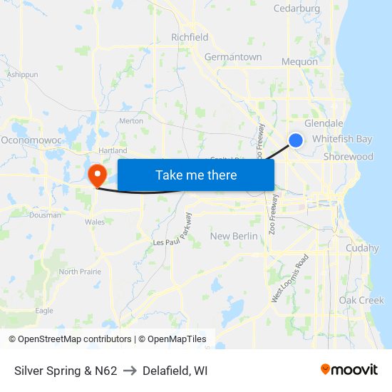 Silver Spring & N62 to Delafield, WI map