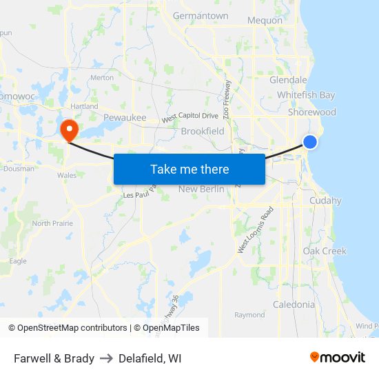 Farwell & Brady to Delafield, WI map