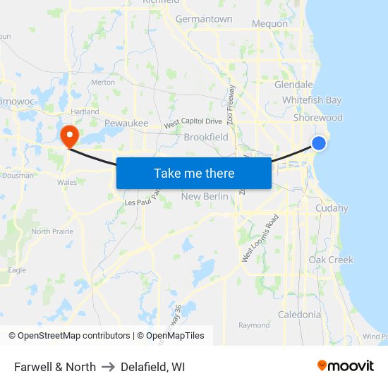 Farwell & North to Delafield, WI map