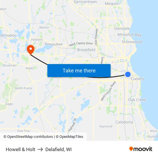 Howell & Holt to Delafield, WI map